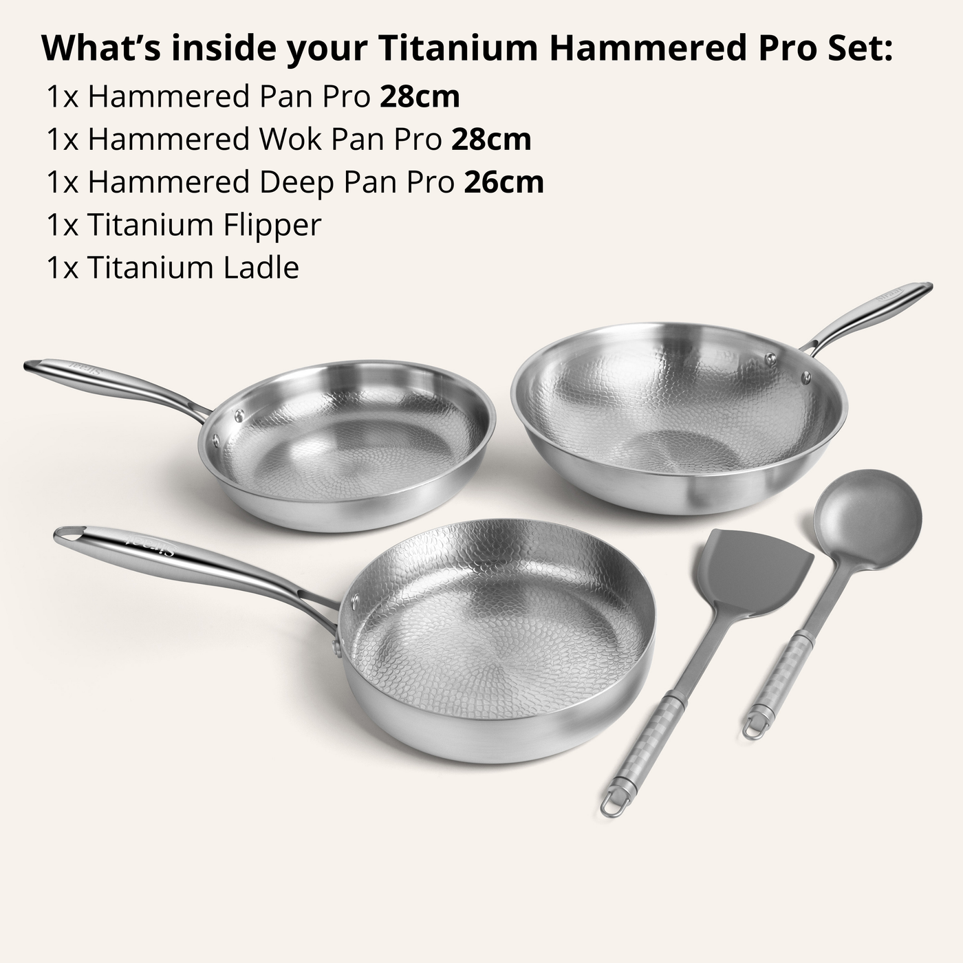 Pure Titanium Hammered Cookware Set Pro